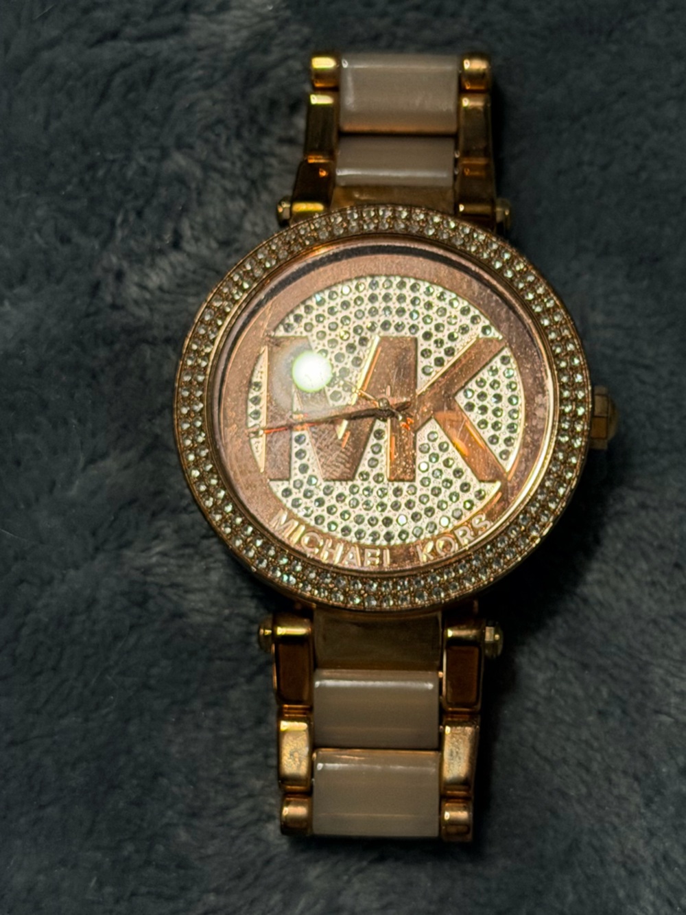 Michael Kors Rose Gold and Gold Crystal-Accented Logo Watch
